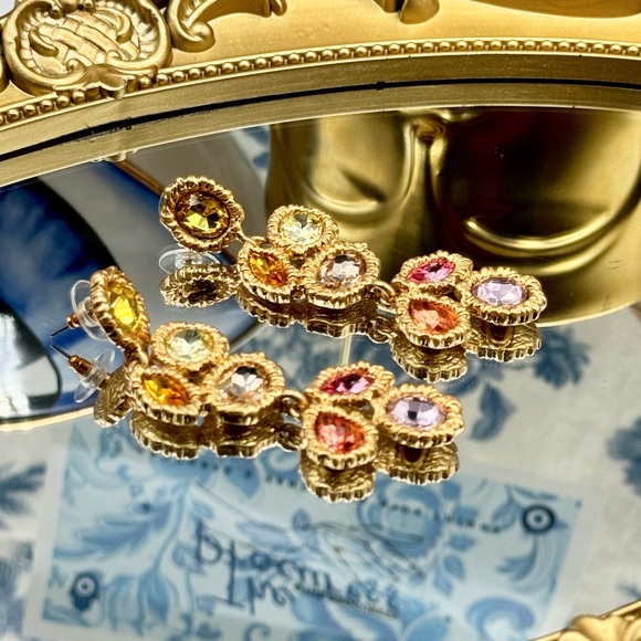 🆕 OSCAR DE LA RENTA 🧿 NWOT Lintzer Embellished Drop Earrings - Pastel Gemstone - Picture 9 of 14